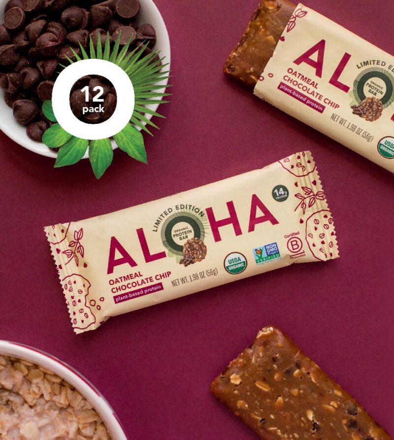 ALOHA Organic Plant Based Protein Bars - Oatmeal Chocolate Chip - 12 Count, 1.9oz Bars - Vegan Snacks, Low Sugar, Gluten-Free, Low Carb, Paleo, Non-GMO, Stevia-Free, No Sugar Alcohols - Image 7