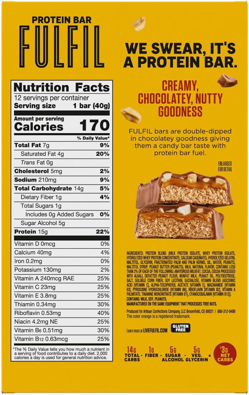 FULFIL Chocolate Peanut Butter Flavored Protein Bar Made with REESE's Peanut Butter, Gluten Free with 15g Protein, Pantry Staples, 12 Count - Image 3