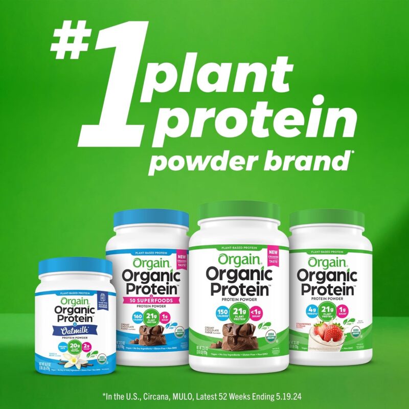 Orgain Organic Vegan Protein + 50 Superfoods Powder, Creamy Chocolate Fudge - 21g Plant Based Protein, 9g Prebiotic Fiber, No Lactose, Gluten Free, No Added Sugar, 2.02 lb (Packaging May Vary) - Image 7