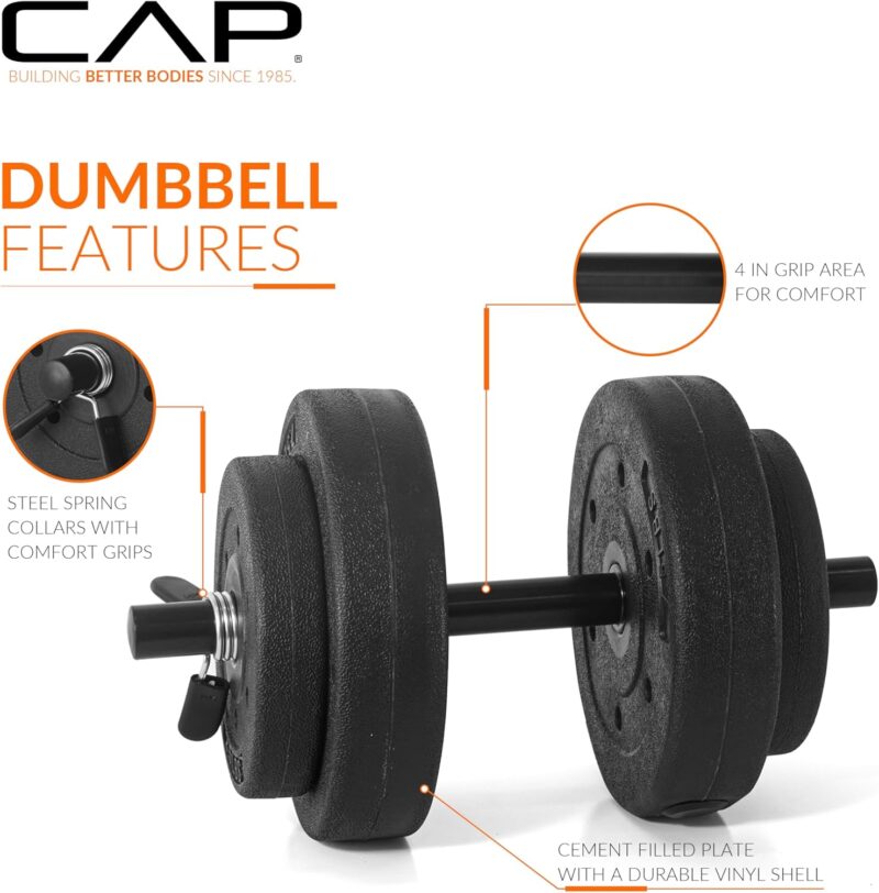 CAP Barbell 40-Pound Adjustable Cement Dumbbell Set – Versatile Vinyl Coated Weights for Home Gym Excellence - Image 2